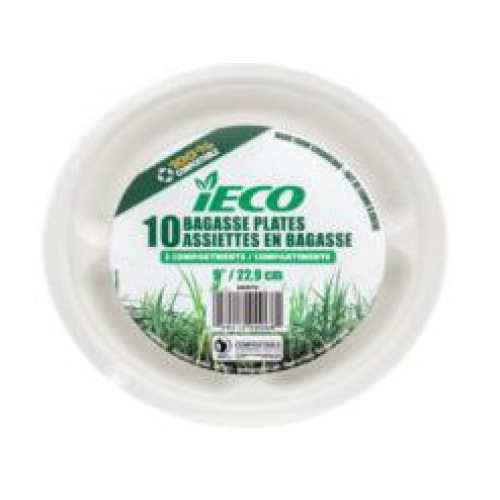 BAGASSE PLATE 9 3 COMPARTMENTS 10/PK iECO