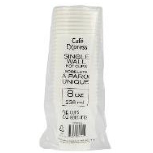 HOT CUPS 8OZ WHITE SINGLE WALL 25/SLEEVE CAFE EXPRESS