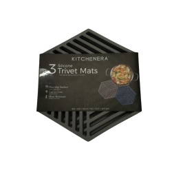 Silicone Trivet Mats 3pk. 6.5 x 5.5" x 0.3" Grey Kitchenera"