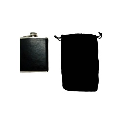 Wrapped Flask Black 7oz. Stainless Steel W/pouch(display)