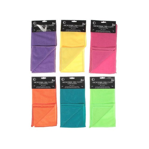 Dish Cloth 2 Pc Microfibre Asstd Bright Cols 12 X 12