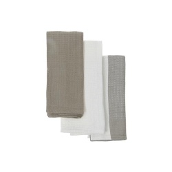 Kitchen Towel Set Of 3 Pcs Block Print Waffle  Oxford Tan 18 X 28"