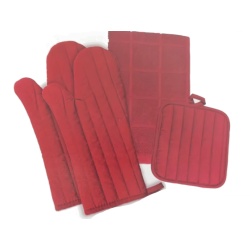 Solid 4 pc kitchen sets - mitts, pot holder, towel red