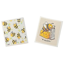 Swedish Dish Cloth 2pc Bee Grateful  Asstd 7.6 X 6.7" X 0.16"h"