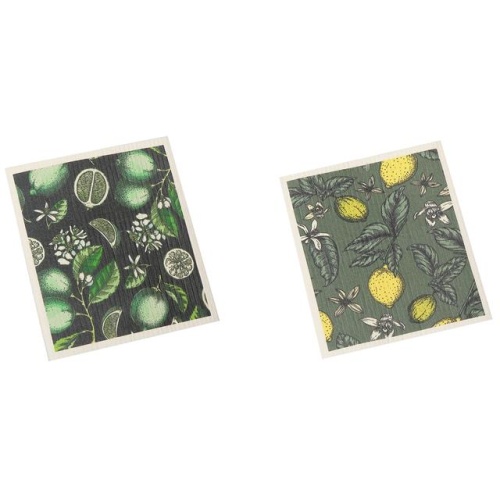 Swedish Dish Cloth Set Of 2 Lemon/lime Asstd 7.6 X 6.7