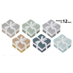 WASHCLOTHS SOLID COLOUR 12 PACK 80% COTTON/20% POLYESTER SIZE: 12 X 12"/ 30 X 30 CM"
