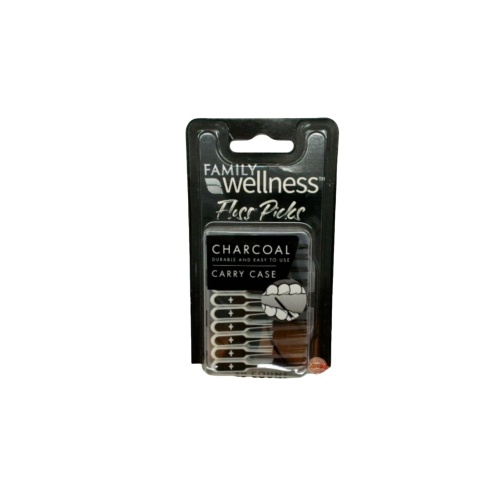 Floss Picks 40pk. Charcoal W/carry Case Family Wellness
