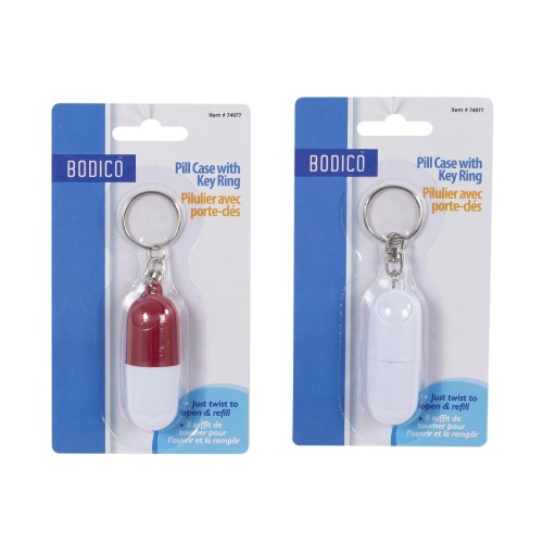 PILL CASE KEYCHIAN, 6X2.5CM 2ASST BODICO