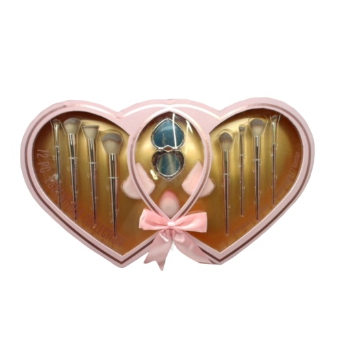12pc. Makeup Brush Kit Pink Hearts Essentials Collection