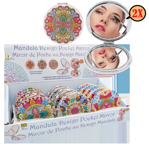 Pocket mirror mandala prints - small and portable 2X magnification - double sided