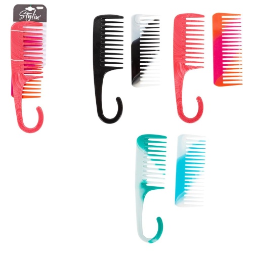 Comb Set 2pc 3 asst: black/pink/turq, hc Stylin