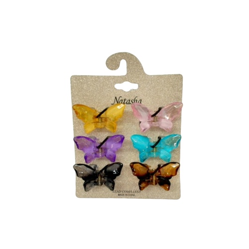 Hair Clips 6pk. Butterflies Ass't Colours Natasha