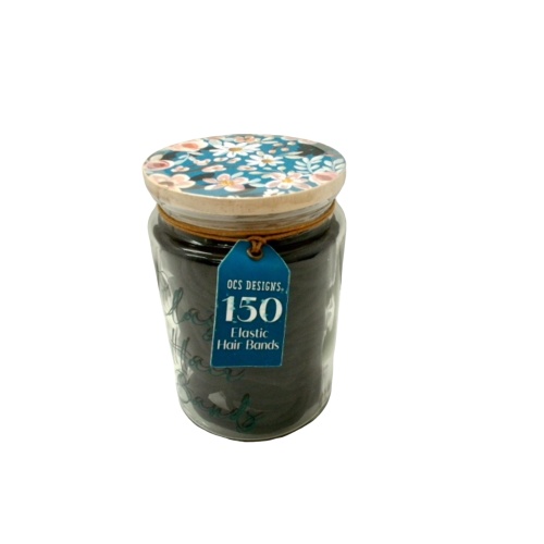 Hair Elastics 150 Pc. In Large Glass Jar Silk Petals