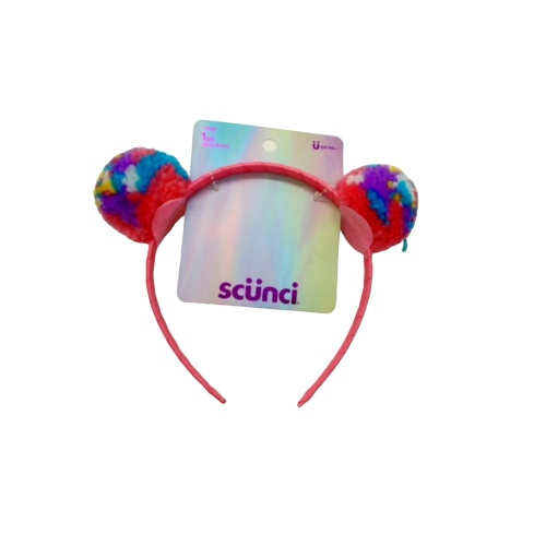 Headband w/Rainbow Yarn Pompoms Scunci