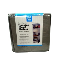Hanging Closet Shelves w/6 Mesh Pockets Grey Zober