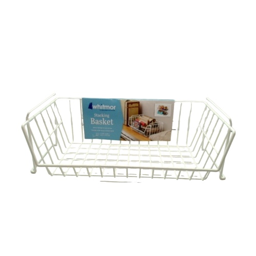 Stacking Basket Medium Wire Grid White 8.13 x 17.88