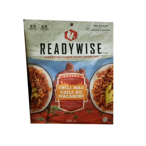 camping food - chili mac with beef 166g makes 2.5 servings ReadyWise