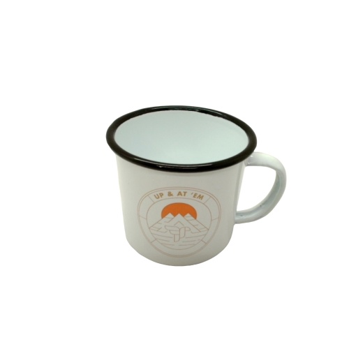 Enamel Coffee Mug 12oz. Up & At 'em