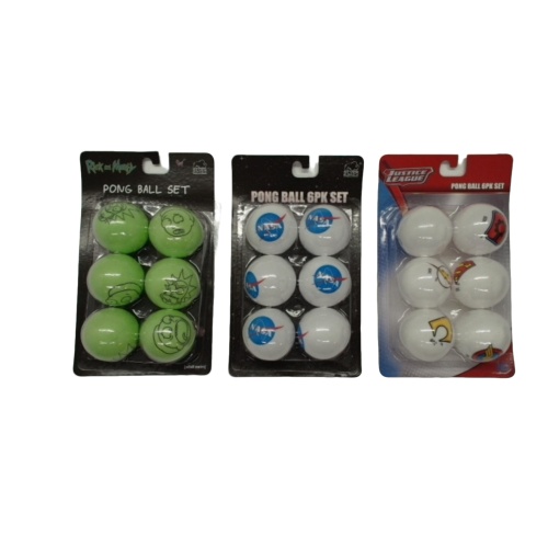 Ping Pong Balls 6pk. Licensed Assorted - each sold individually