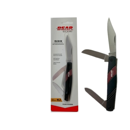 Three Blade Stockman Knife Aluminum Handle Bear Edge