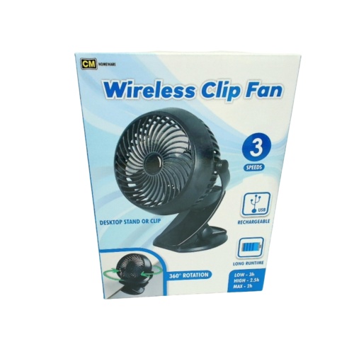 Wireless Clip Fan With 3 Speeds - Desktop Or Clip - Rechargable