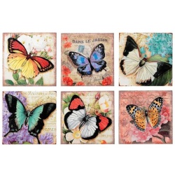 Ceramic Trivet 8 Square Butterfly 8 X 8"