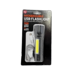Rechargeable USB Flashlight Adjustable Beam 500 Lumens 3 Light Modes