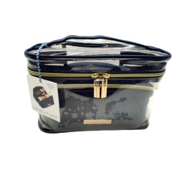 2pc. Luxe Caviar Train Case Set Clear/Blue Tartan + Twine