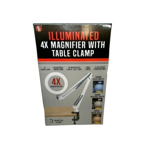 Illuminated 4x Magnifier W/table Clamp 4 Glass Lens Adjustable Swing Arm
