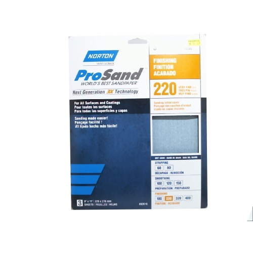 Sandpaper 220 grit very fine 3 sheets 9x11 inch