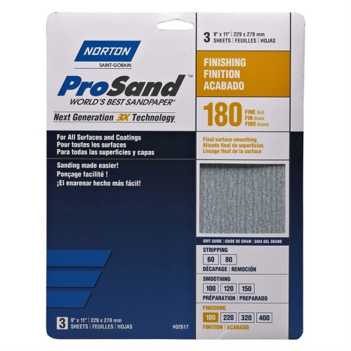 Sandpaper 3X high performance 9x11 inch P180 3 pack