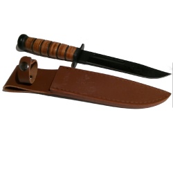 Knife U.S.M.C. style fighting knife with leather sheath 12 inch 30cm overall - blade 7 inch 18cm