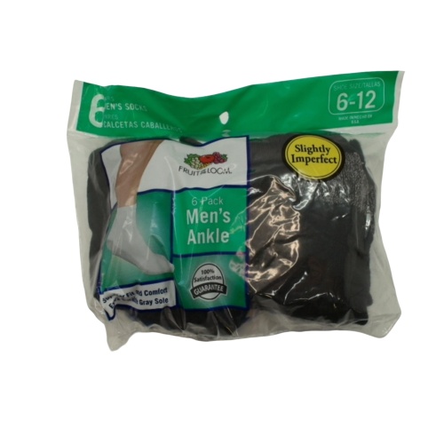 Ankle Socks Men's 6pk. Black Size 6-12 Fruit Of The Loom