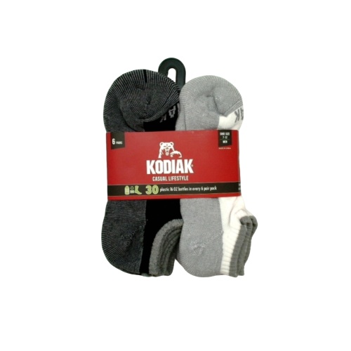 Socks Men's Kodiak 6pk. Low Cut Black/White Casual Lifestyle Size 7-12