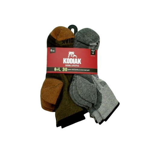 Socks Men's Kodiak 6pk. Quarter Black/Charcoal/Olive Casual Lifestyle Size 7-12