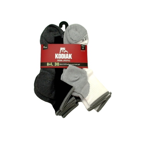 Socks Men's Kodiak 6pk. Quarter Black/White Casual Lifestyle Size 7-12
