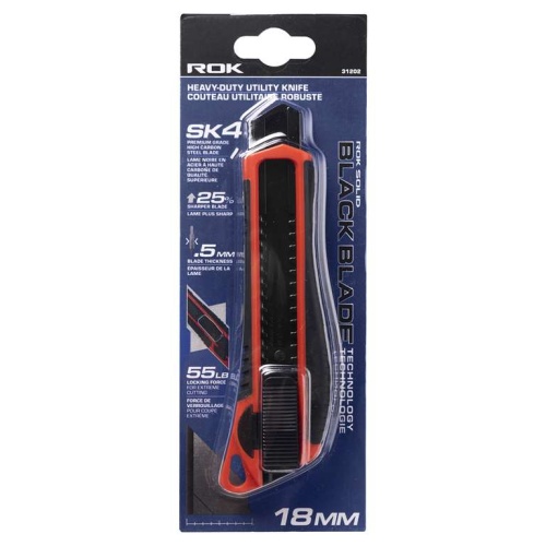 Utility knife heavy duty 18mm black blade SK4 55lb locking force
