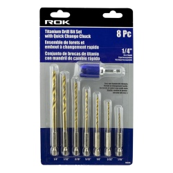 Drill bit set titanium 7 pc with 1/4 inch quick change bit