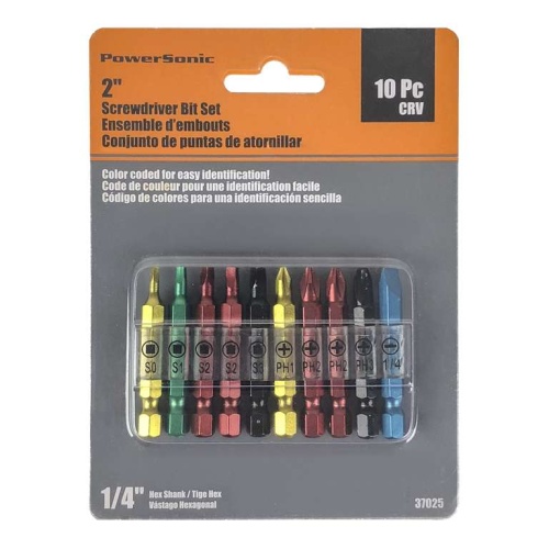 Screwdriver bit 10 pc 2 inch set powersonic