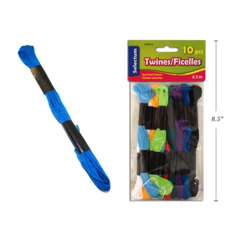 TWINE 10Pk ASSORTED SOLID COLORS, 6.5M 10 COL