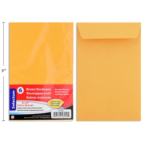 ENVELOPES BROWN 6X9 6/PKG 95GMS