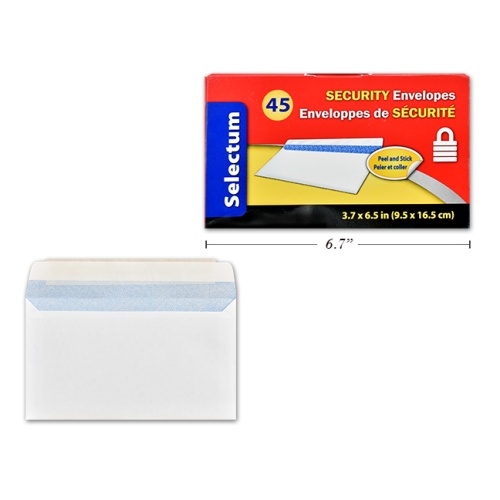 ENVELOPES WHITE SECURITY PEEL+SEAL #8 45/BOX 3.7X6.5 inch