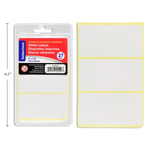 LABELS WHITE 1.5X3 27/PK