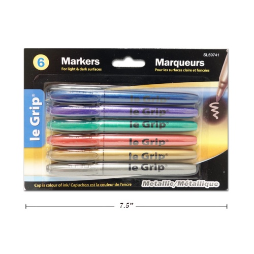 MARKERS 6PK METALLIC INK BROAD TIP PURPLE, BLUE, RED, GREEN, GOLD, SILVER