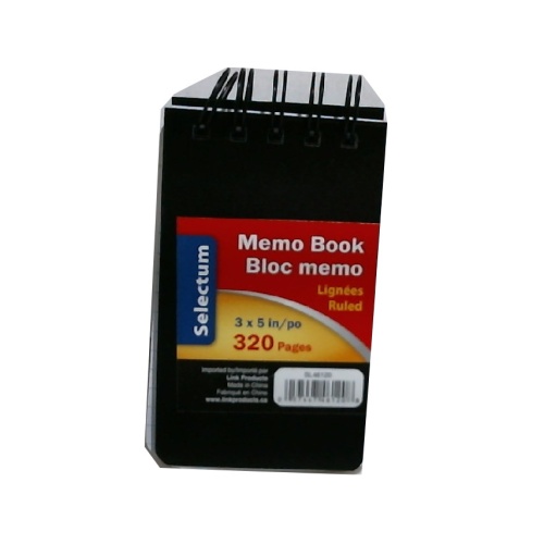 Memo Book 3x5 Topcoil Black 320 Ruled Pgs. Plastic Cover