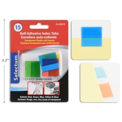 PLASTIC INDEX TAB SEL-ADHESIVTRANSP.W/INSERT 15Pk 1.5X  X0.5 CLRS."