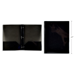 Plastic Portfolio With Prongs & 2 Pockets, Black Translucent 8.5x11.25 inch