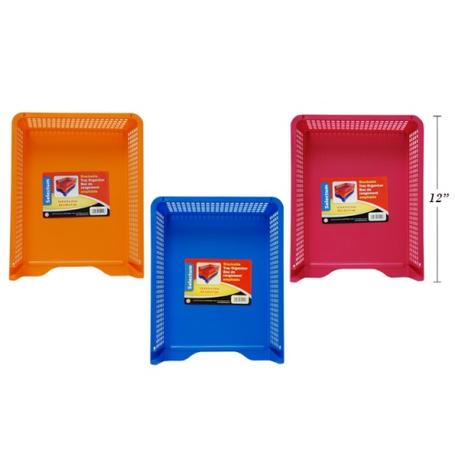 STACKABLE DOCUMENT TRAY ORGANIZER, 13X9X2.75 BLUE, PINK, ORANGE COLORS