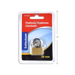 PADLOCK 25MM BRASS W/3 KEYS DOUBLE BLISTERED