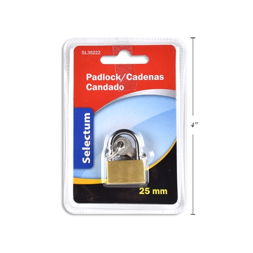 PADLOCK 25MM BRASS W/3 KEYS DOUBLE BLISTERED